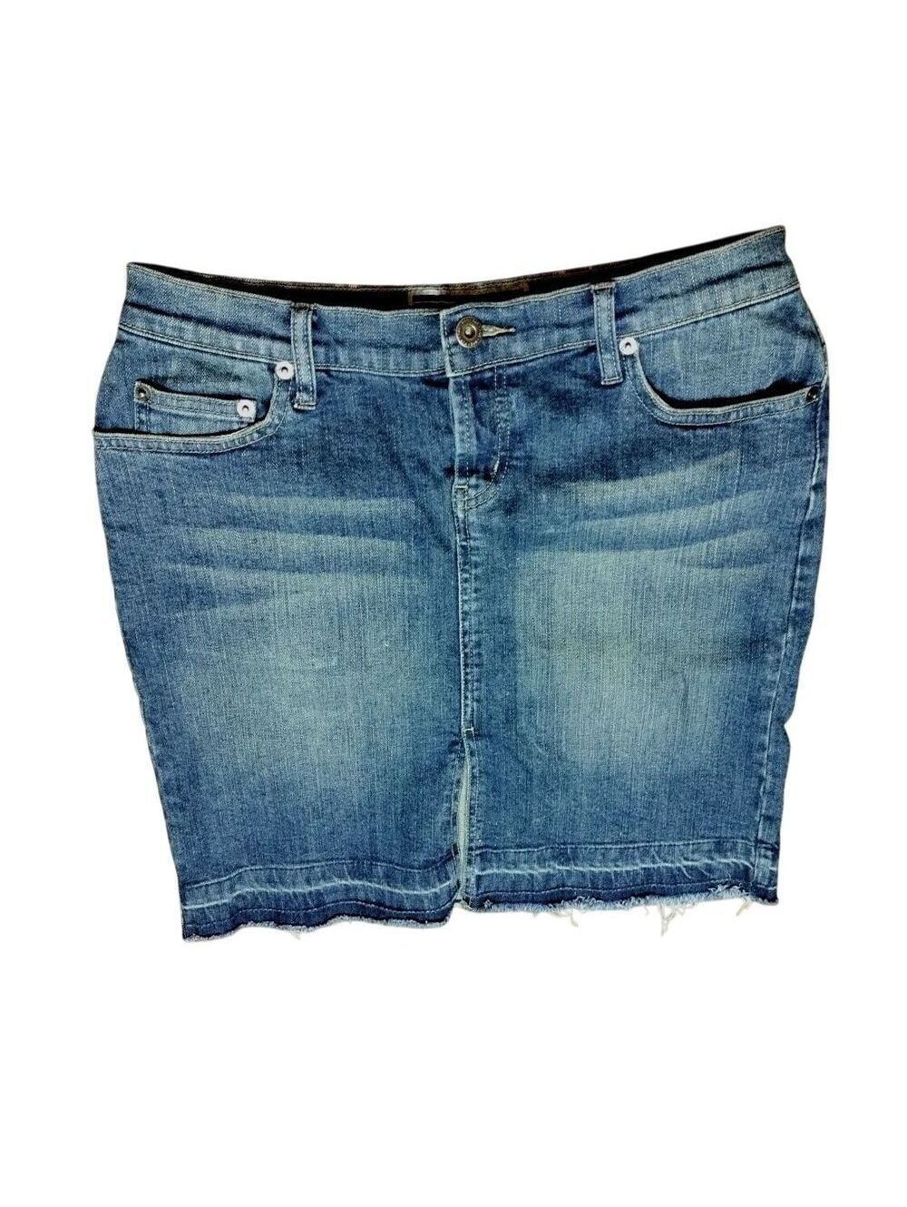 1990s Rave R4R Jeans Button up Distressed Stretch Skirt Above Knee Mini Size 9